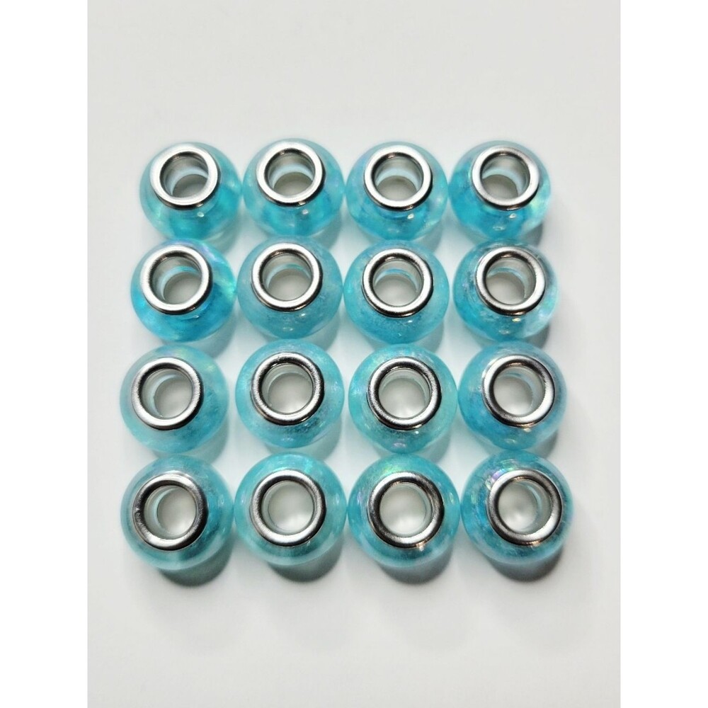 New! 16 Gorgeous Aqua Blue Translucent AB Round European Charm Beads For Pandora